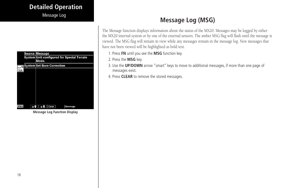 Message log (msg), Detailed operation message log (msg) | Garmin MX20 User Manual | Page 30 / 152