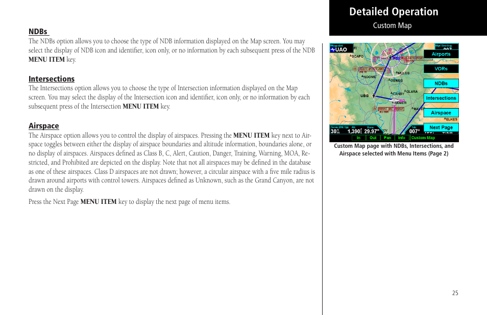 Ndbs, Intersections, Airspace | Ndbs intersections airspace, Detailed operation | Garmin MX20 User Manual | Page 37 / 152