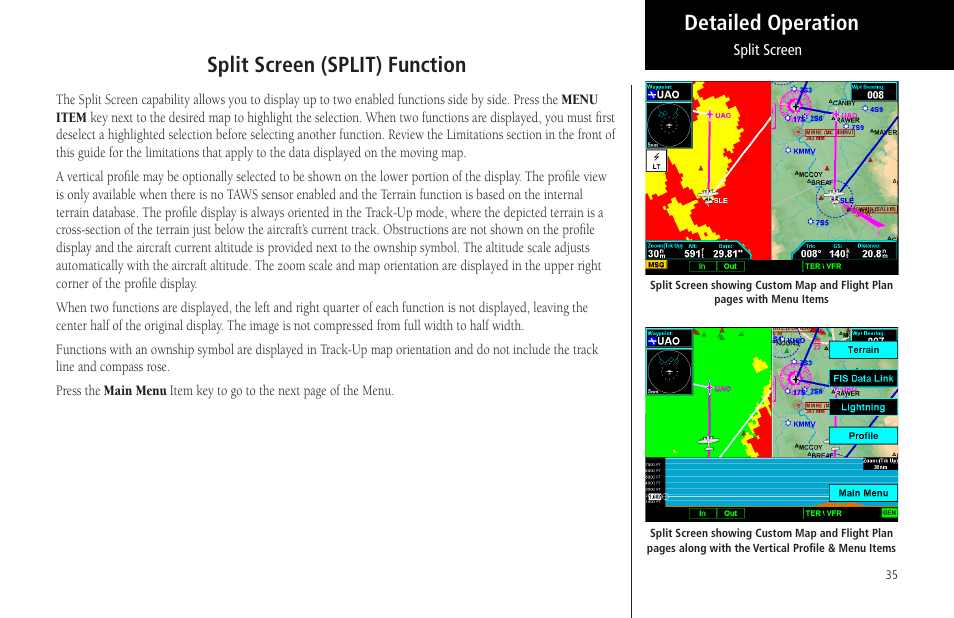 Split screen (split) function, Detailed operation split screen (split) function | Garmin MX20 User Manual | Page 47 / 152