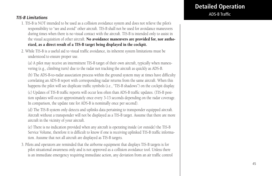 Tis-b limitations, Detailed operation | Garmin MX20 User Manual | Page 57 / 152