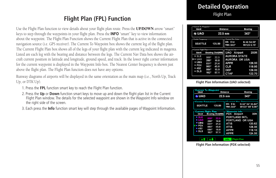 Flight plan (fpl) function, Detailed operation flight plan (fpl) function | Garmin MX20 User Manual | Page 67 / 152