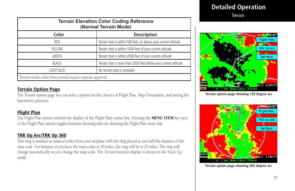 Flight plan, Trk up arc/trk up 360, Detailed operation | Garmin MX20 User Manual | Page 69 / 152