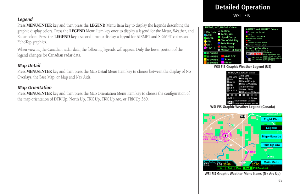 Legend, Map detail, Map orientation | Legend map detail map orientation, Detailed operation | Garmin MX20 User Manual | Page 77 / 152