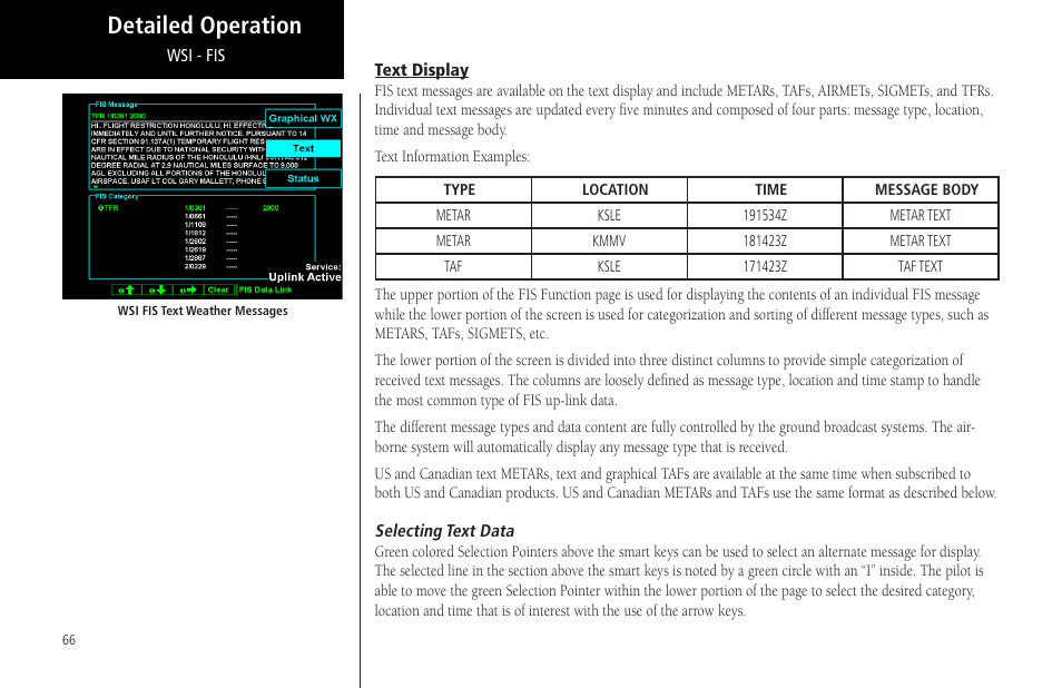 Text display, Selecting text data, Detailed operation | Garmin MX20 User Manual | Page 78 / 152