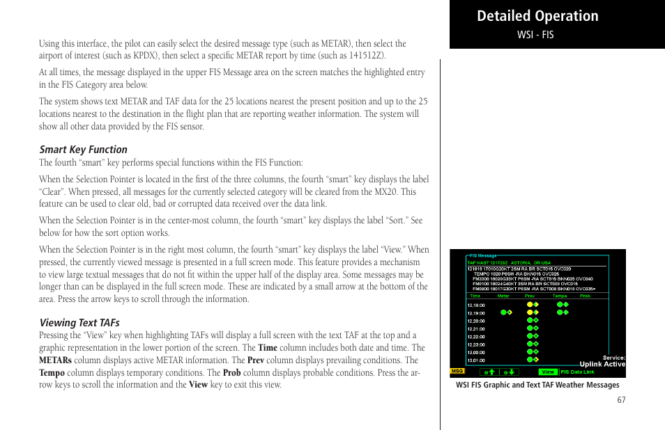 Smart key function, Viewing text tafs, Smart key function viewing text tafs | Detailed operation | Garmin MX20 User Manual | Page 79 / 152