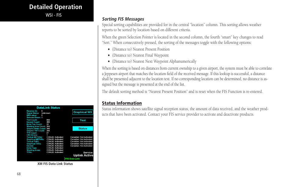 Sorting fis messages, Status information, Detailed operation | Garmin MX20 User Manual | Page 80 / 152