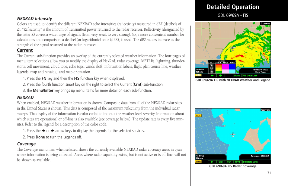 Nexrad intensity, Current, Nexrad | Detailed operation | Garmin MX20 User Manual | Page 83 / 152
