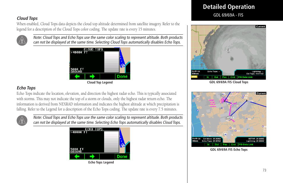 Cloud tops, Echo tops, Cloud tops echo tops | Detailed operation | Garmin MX20 User Manual | Page 85 / 152