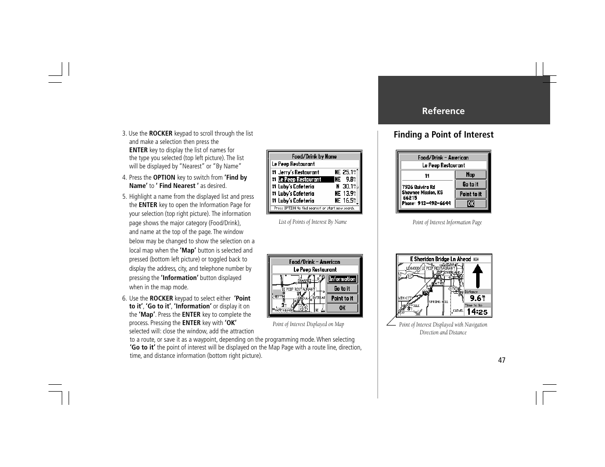 Reference, Finding a point of interest | Garmin StreetPilot User Manual | Page 57 / 88