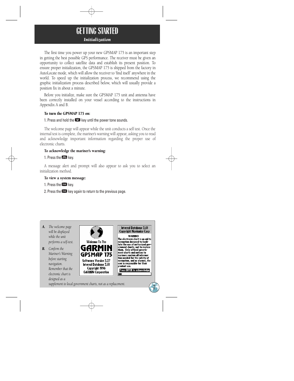 Getting started | Garmin GPSMAP 175 User Manual | Page 11 / 100