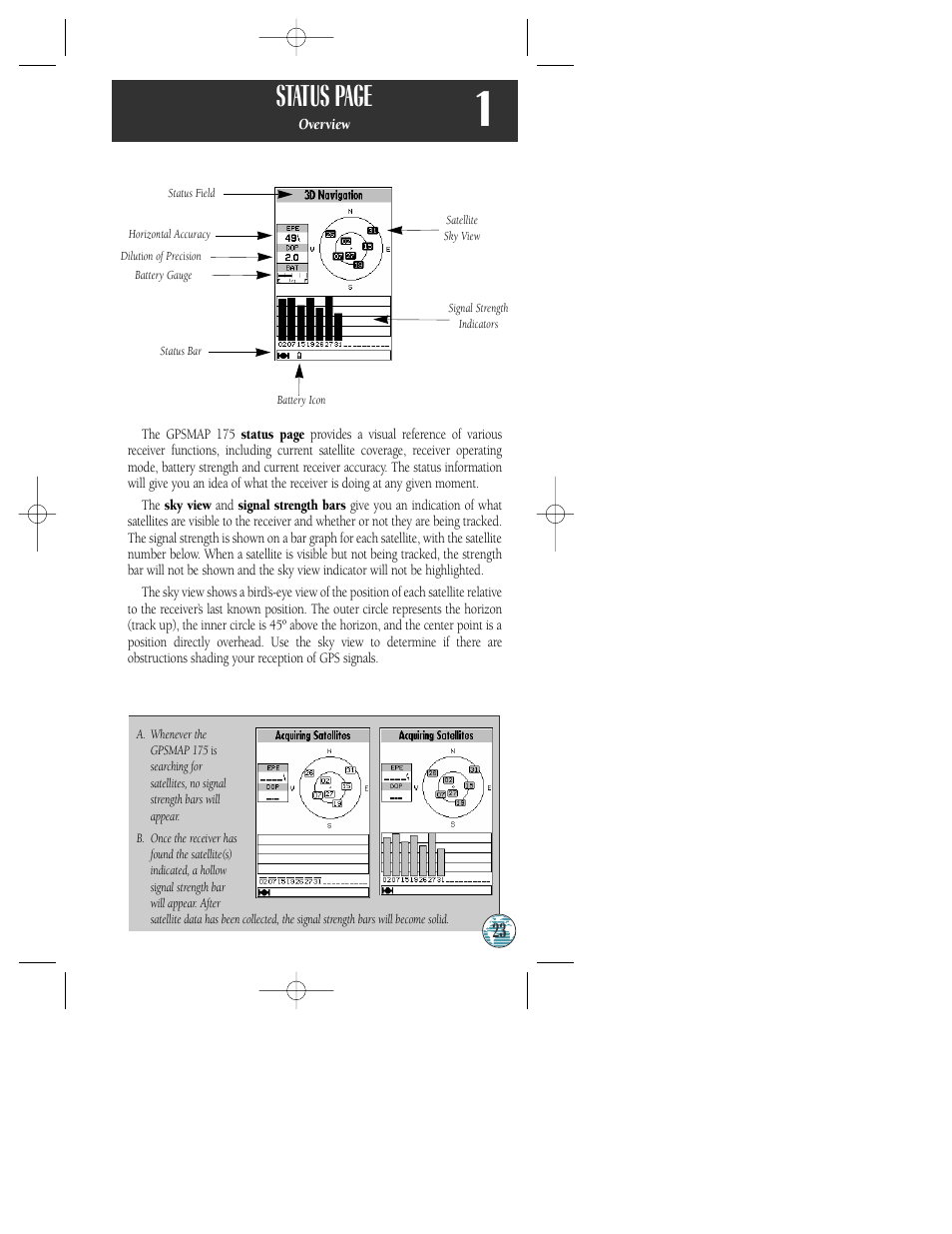 Status page | Garmin GPSMAP 175 User Manual | Page 27 / 100