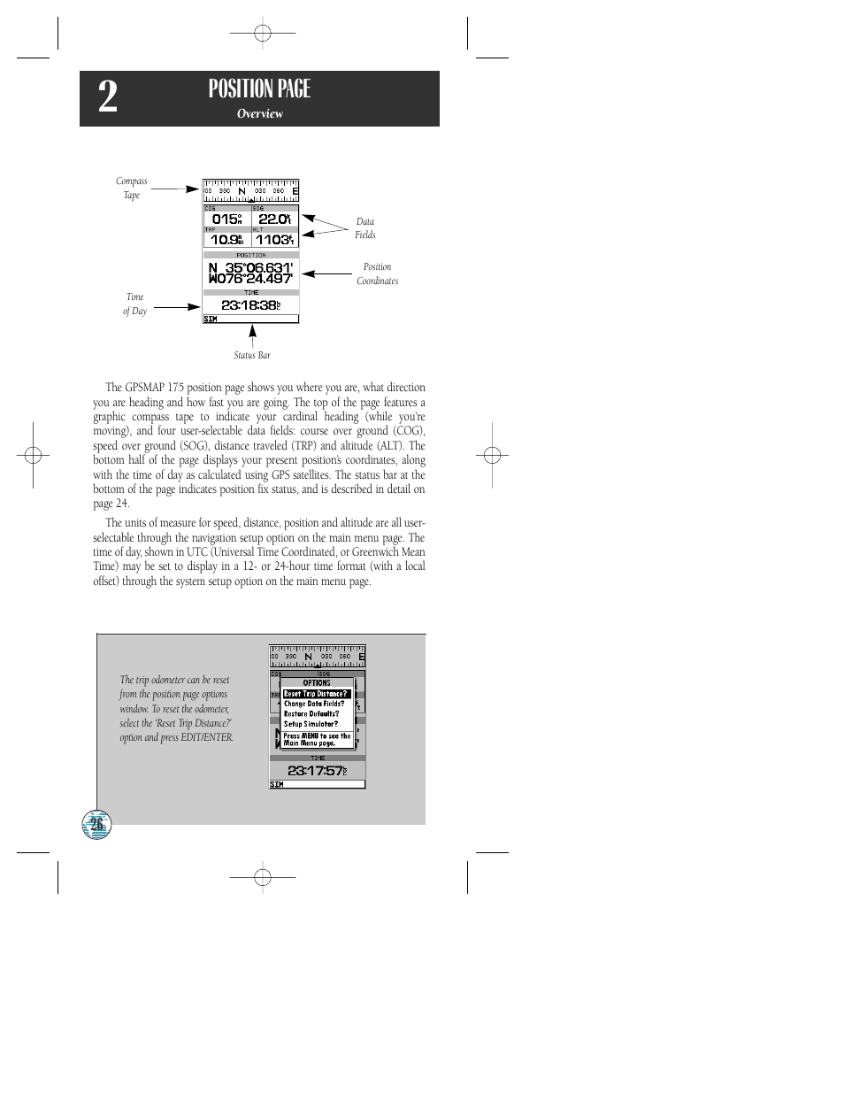 Position page | Garmin GPSMAP 175 User Manual | Page 30 / 100