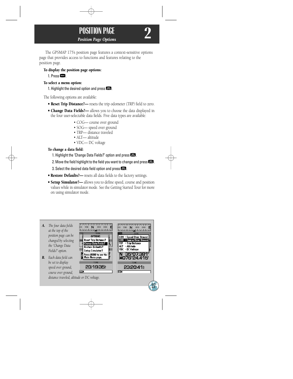 Position page | Garmin GPSMAP 175 User Manual | Page 31 / 100