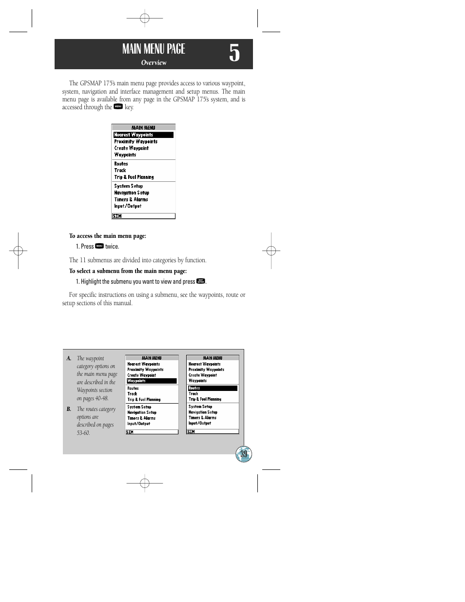 Main menu page | Garmin GPSMAP 175 User Manual | Page 43 / 100