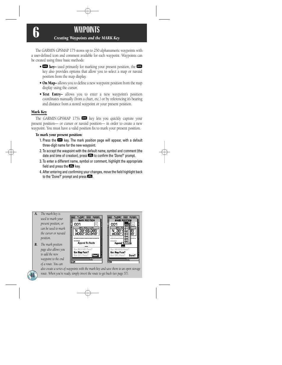 Waypoints | Garmin GPSMAP 175 User Manual | Page 44 / 100