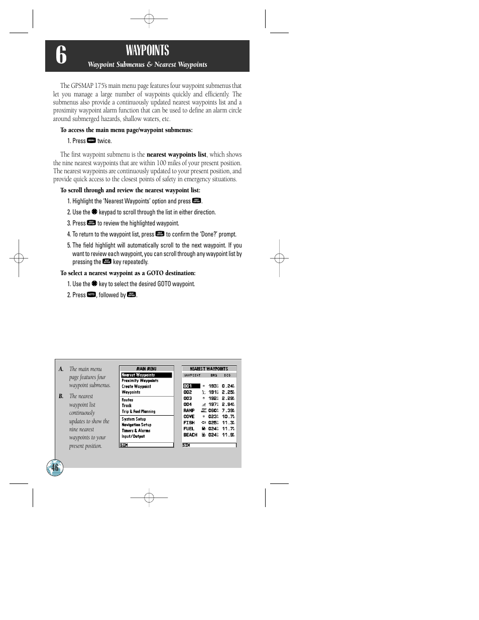 Waypoints | Garmin GPSMAP 175 User Manual | Page 50 / 100