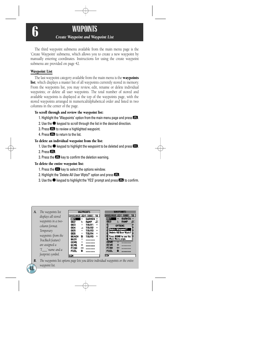 Waypoints | Garmin GPSMAP 175 User Manual | Page 52 / 100