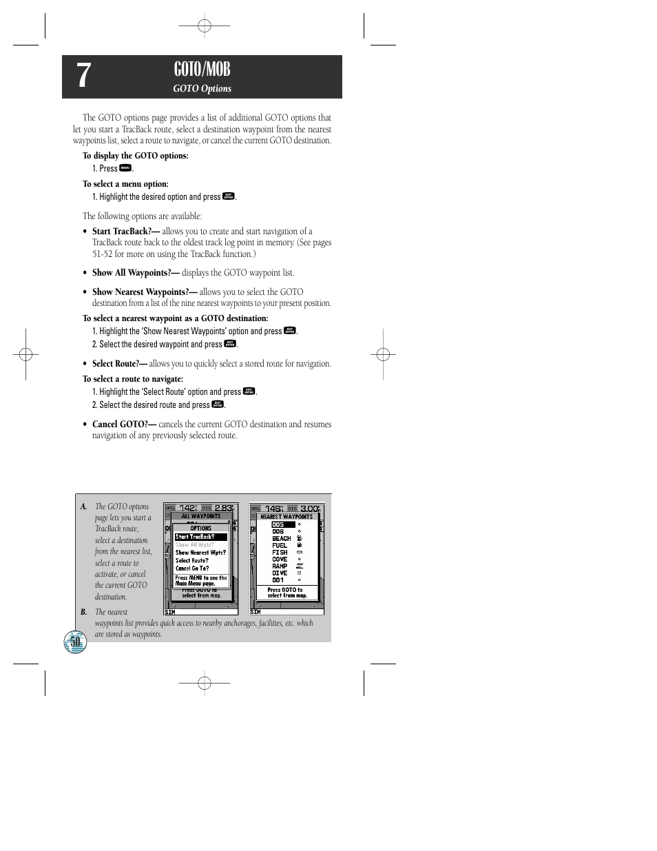 Goto/mob | Garmin GPSMAP 175 User Manual | Page 54 / 100