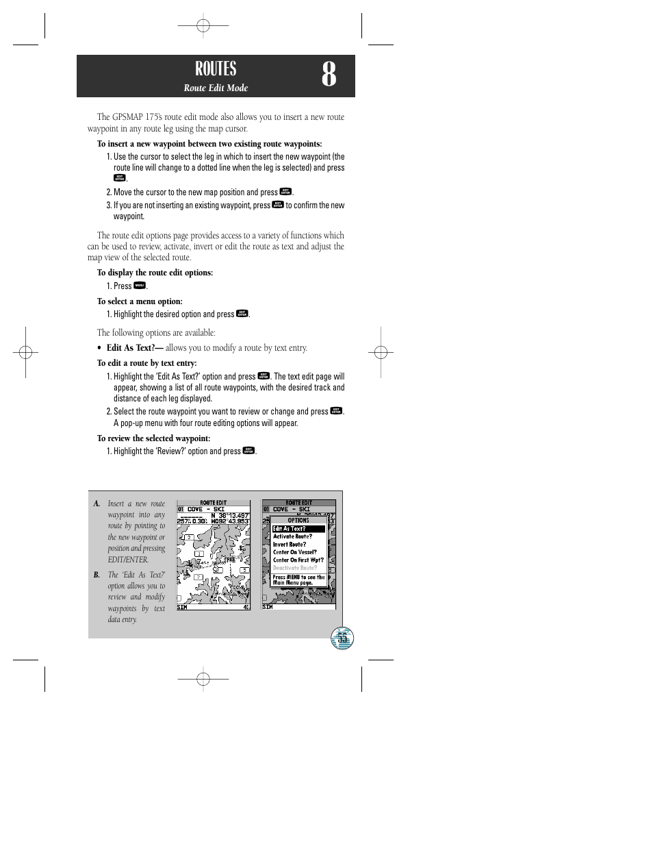 Routes | Garmin GPSMAP 175 User Manual | Page 59 / 100