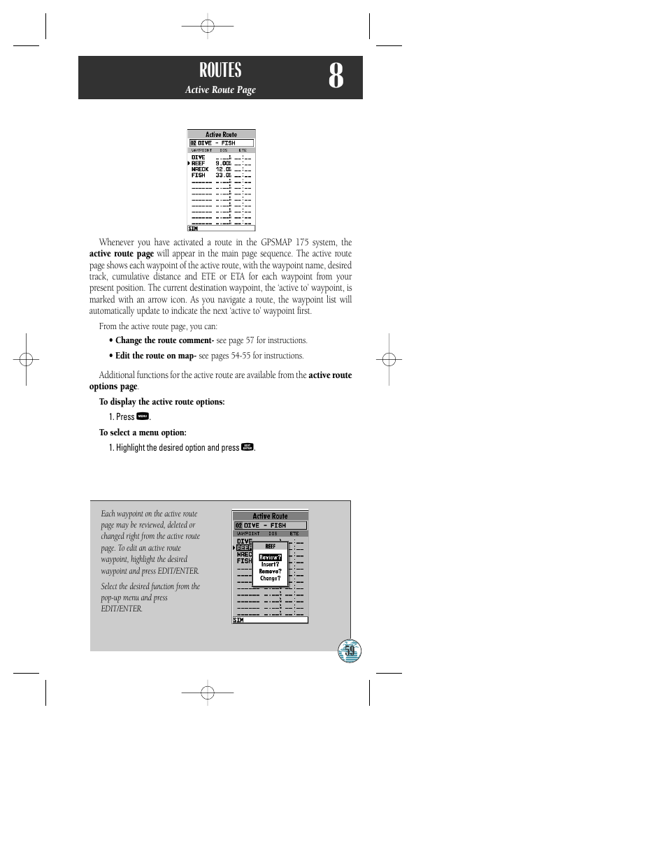 Routes | Garmin GPSMAP 175 User Manual | Page 63 / 100