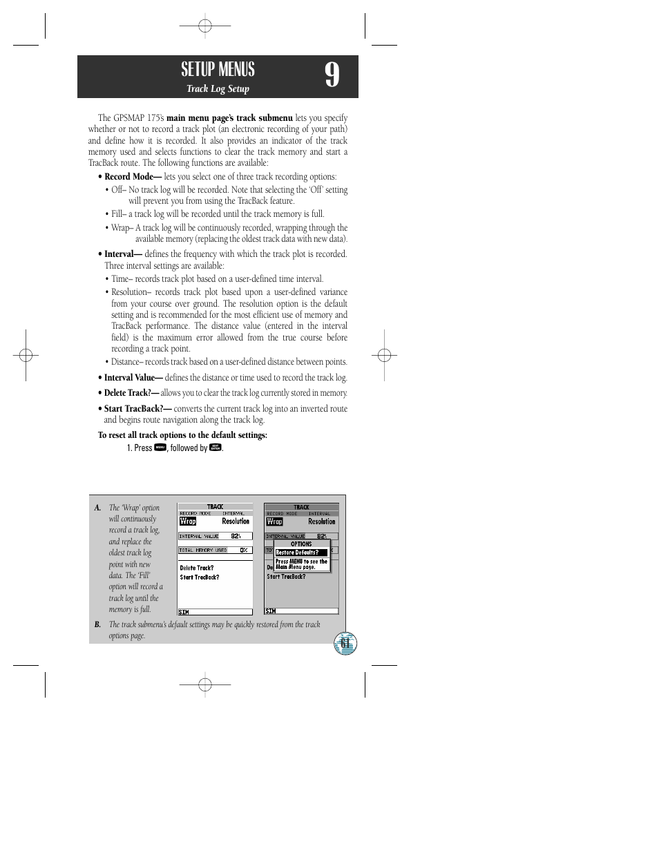 Setup menus | Garmin GPSMAP 175 User Manual | Page 65 / 100