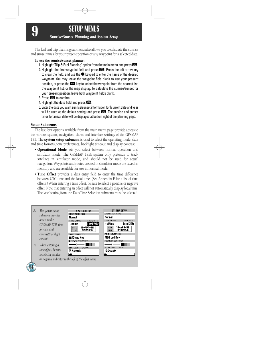 Setup menus | Garmin GPSMAP 175 User Manual | Page 68 / 100