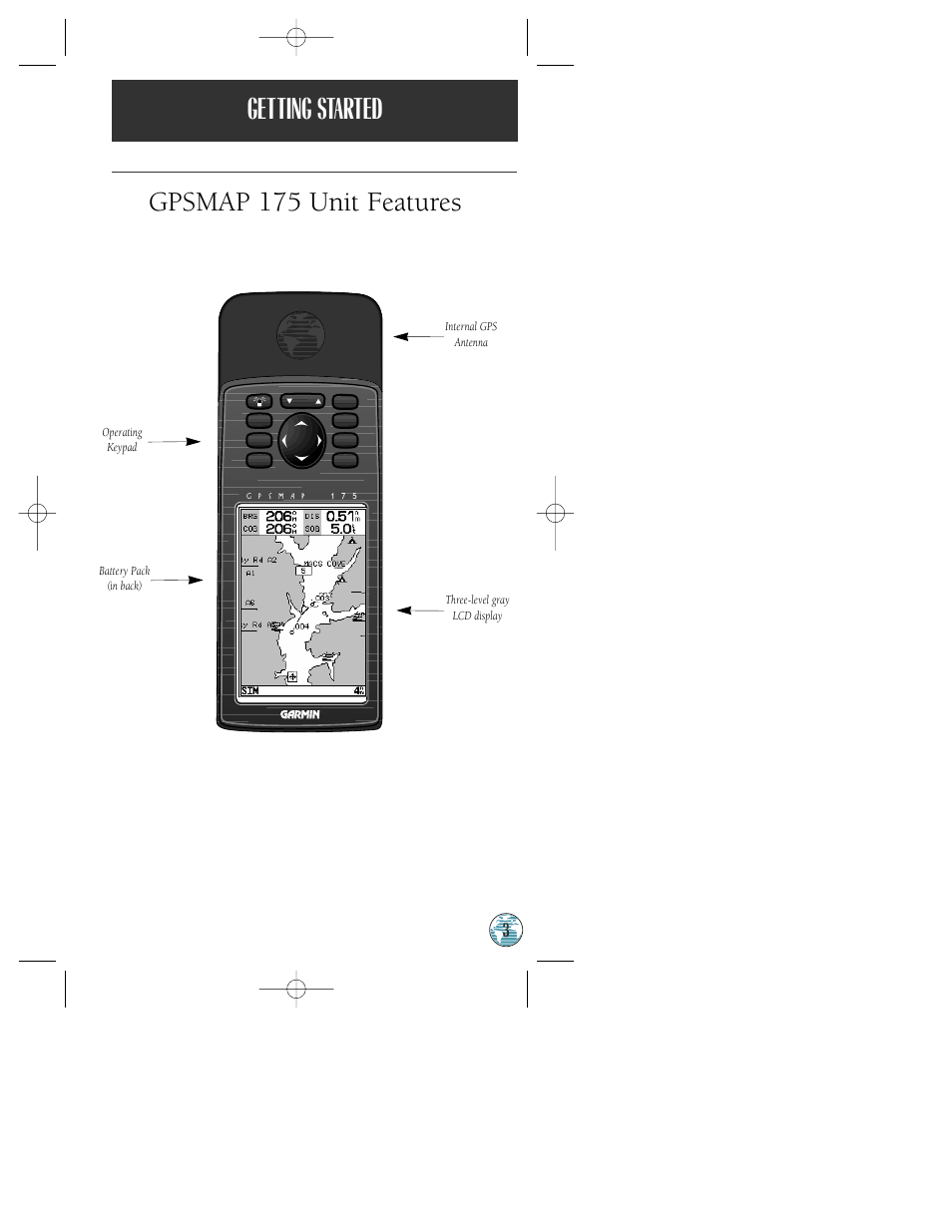 Getting started, Gpsmap 175 unit features | Garmin GPSMAP 175 User Manual | Page 7 / 100