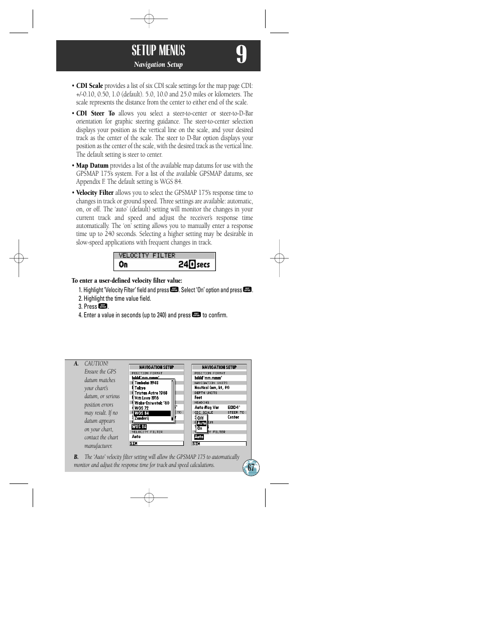 Setup menus | Garmin GPSMAP 175 User Manual | Page 71 / 100