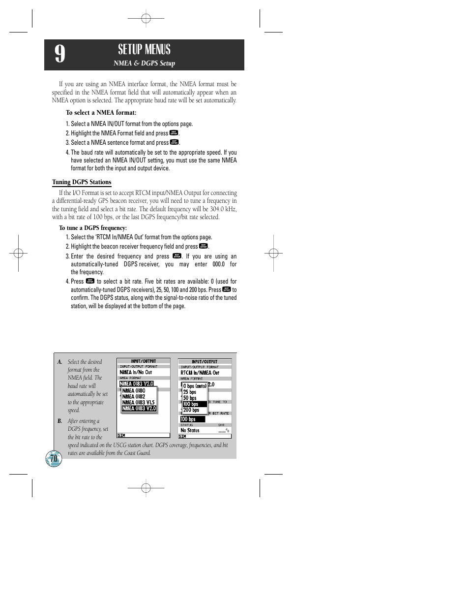 Setup menus | Garmin GPSMAP 175 User Manual | Page 74 / 100