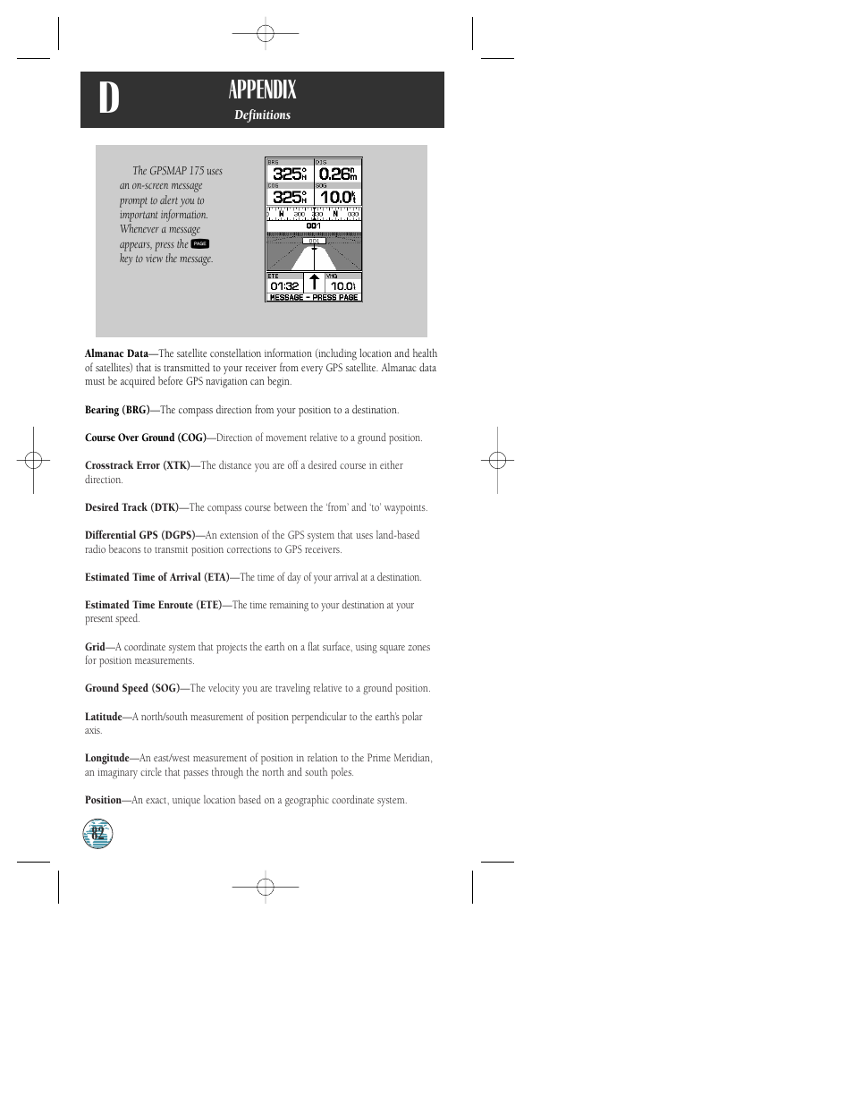 Appendix | Garmin GPSMAP 175 User Manual | Page 86 / 100