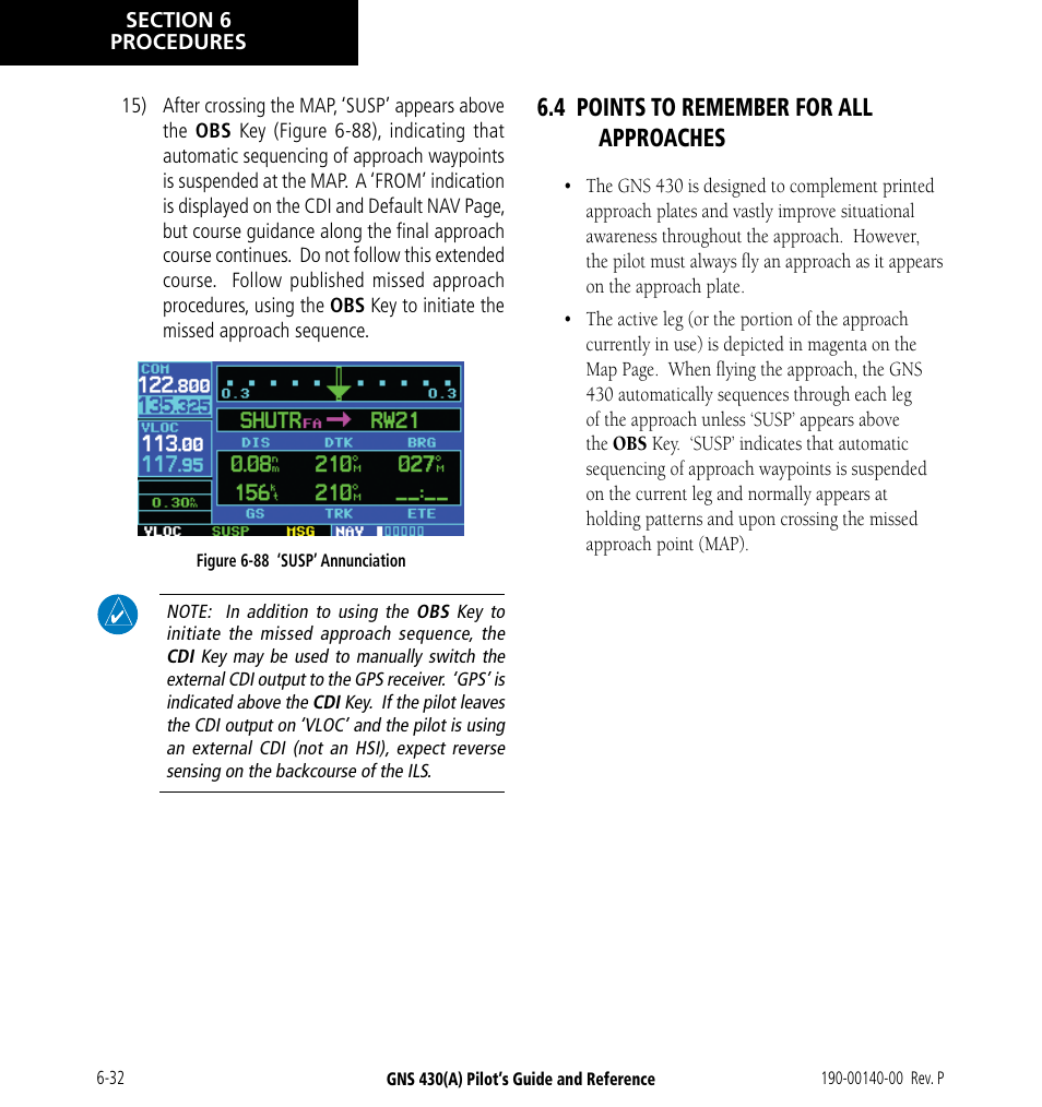 4 points to remember for all approaches, 4 points to remember for all approaches -32 | Garmin GNS 430 User Manual | Page 114 / 266