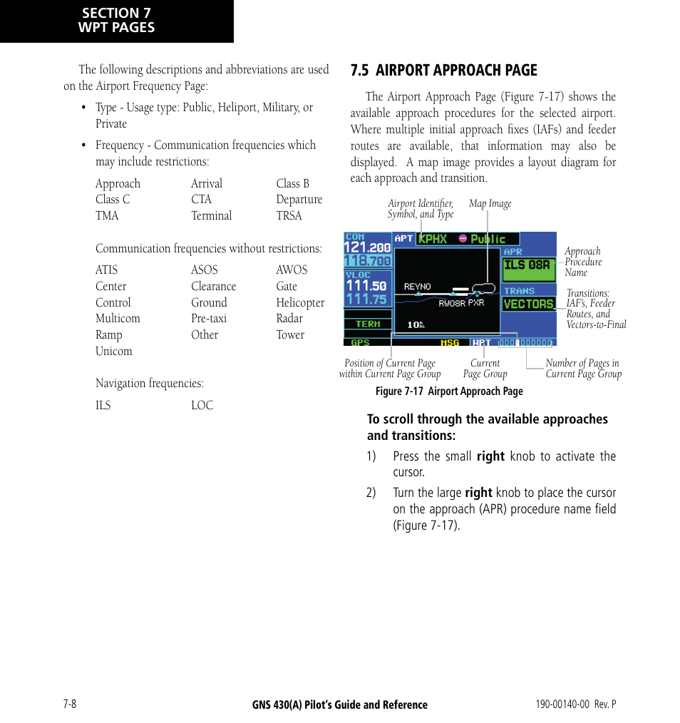 5 airport approach page | Garmin GNS 430 User Manual | Page 124 / 266