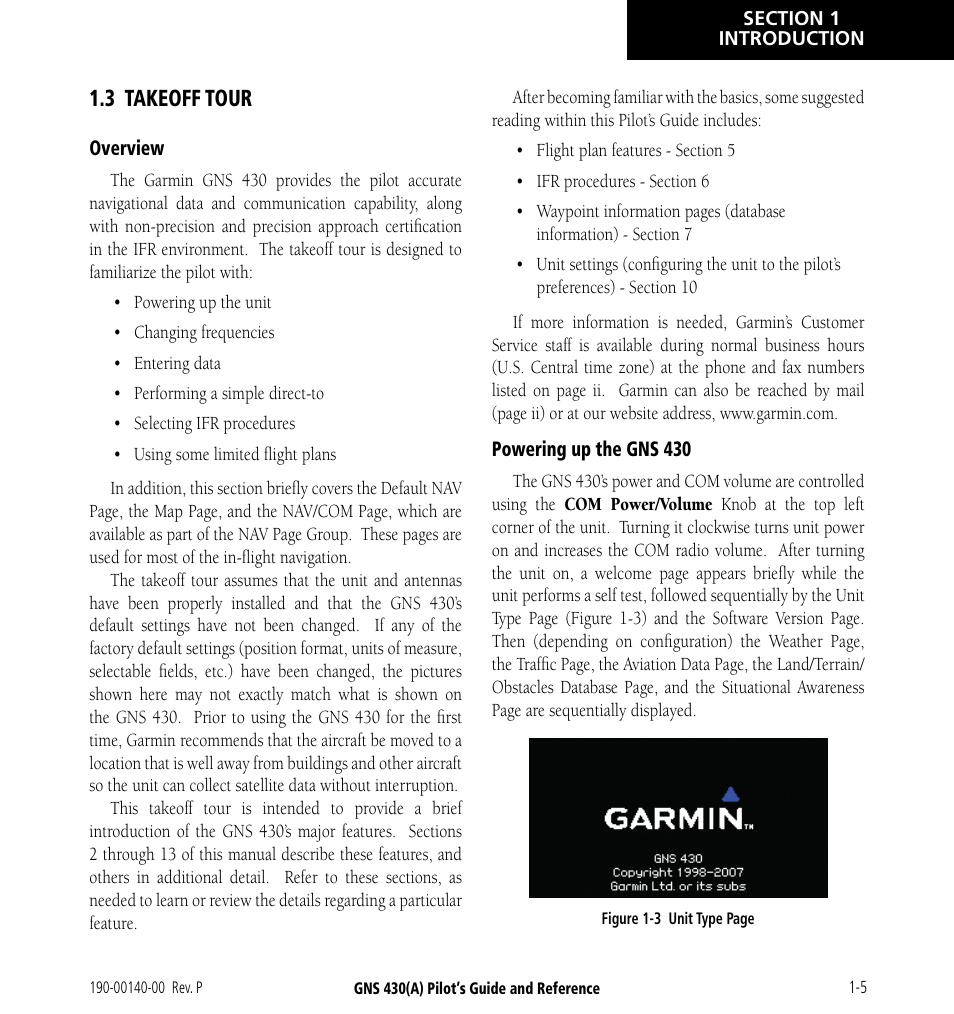 3 takeoff tour, 3 takeoff tour -5 | Garmin GNS 430 User Manual | Page 13 / 266