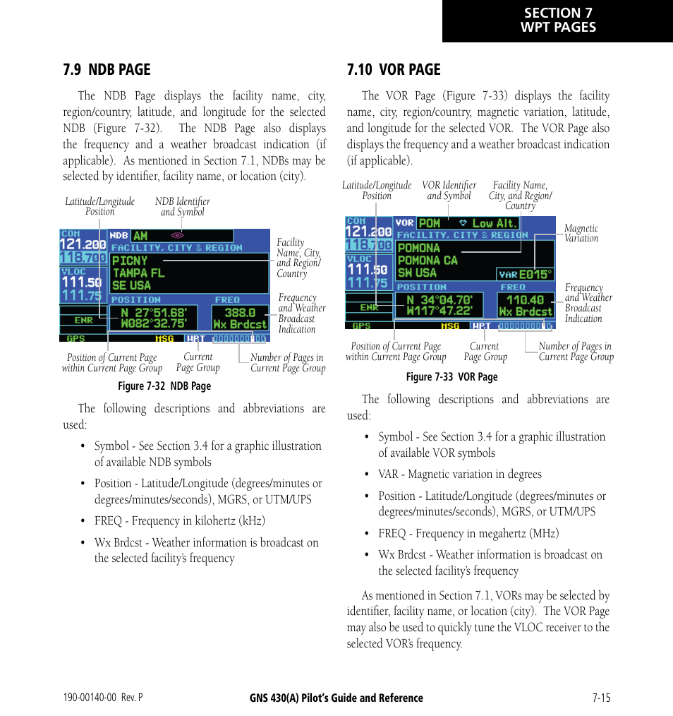 9 ndb page, 10 vor page | Garmin GNS 430 User Manual | Page 131 / 266