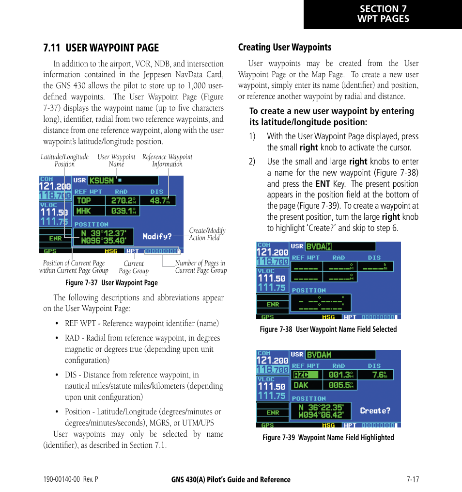 11 user waypoint page | Garmin GNS 430 User Manual | Page 133 / 266