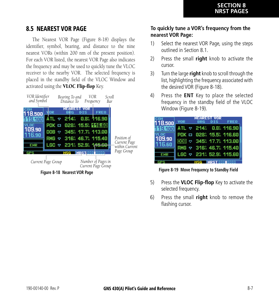 5 nearest vor page | Garmin GNS 430 User Manual | Page 147 / 266