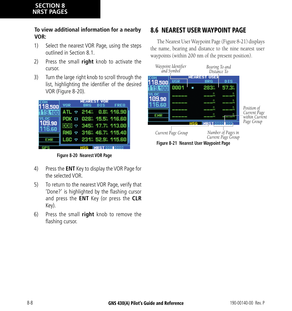 6 nearest user waypoint page | Garmin GNS 430 User Manual | Page 148 / 266