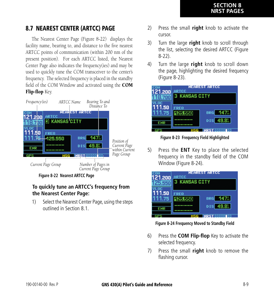 7 nearest center (artcc) page | Garmin GNS 430 User Manual | Page 149 / 266