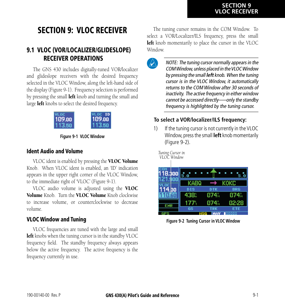 Section 9: vloc receiver | Garmin GNS 430 User Manual | Page 155 / 266