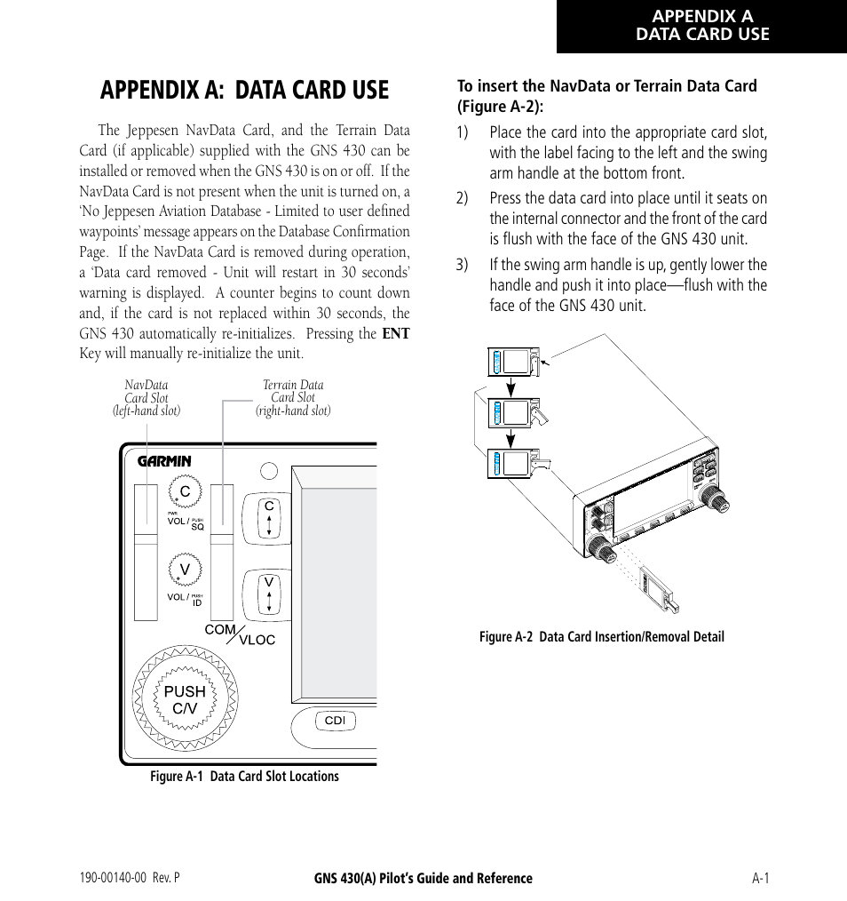 Appendix a: data card use | Garmin GNS 430 User Manual | Page 251 / 266