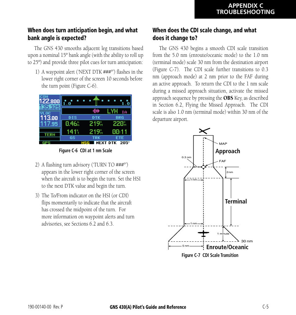 Appendix c troubleshooting, Approach enroute/oceanic terminal | Garmin GNS 430 User Manual | Page 259 / 266