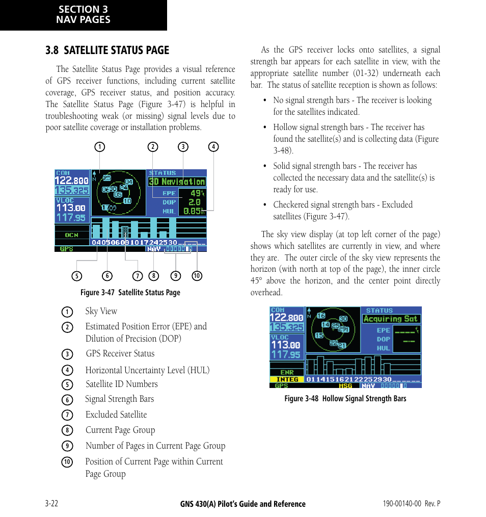 8 satellite status page | Garmin GNS 430 User Manual | Page 56 / 266