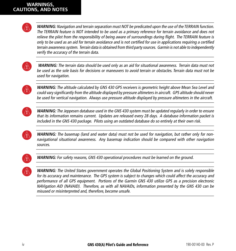 Garmin GNS 430 User Manual | Page 6 / 266