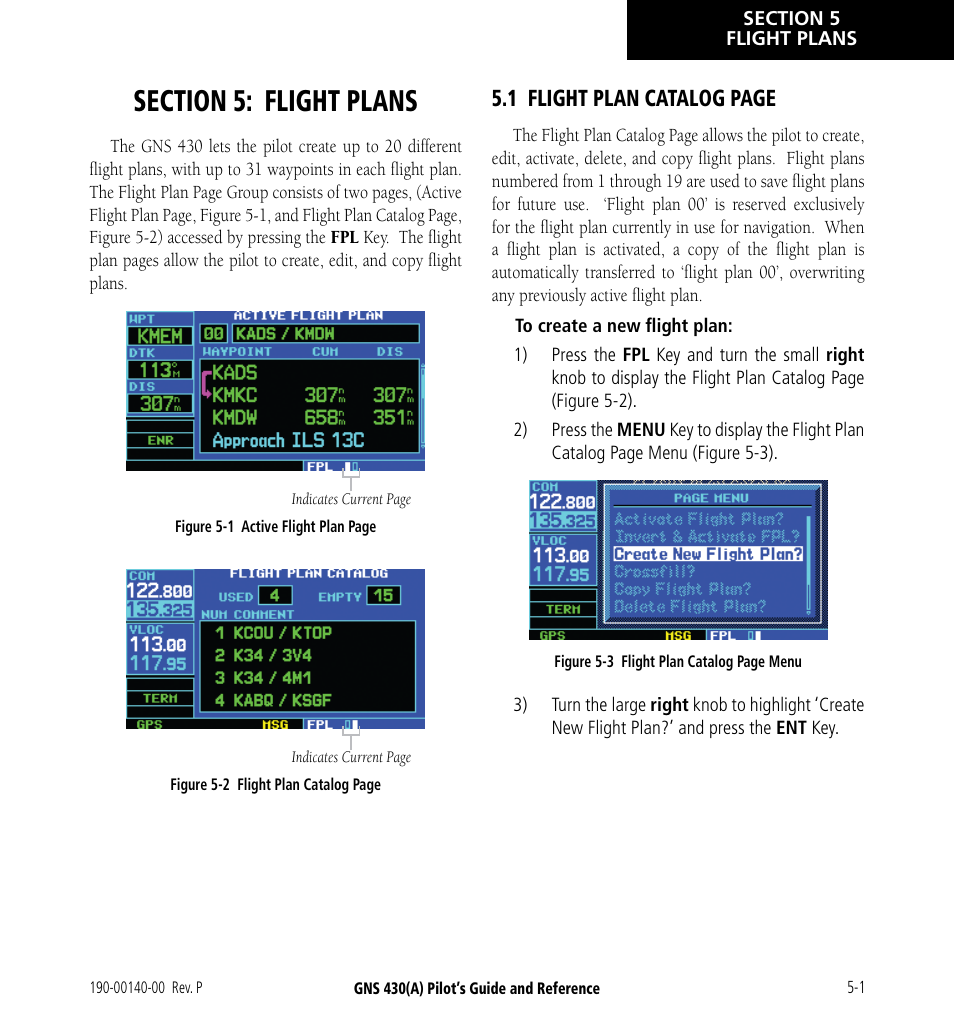 Section 5: flight plans, 1 flight plan catalog page | Garmin GNS 430 User Manual | Page 67 / 266