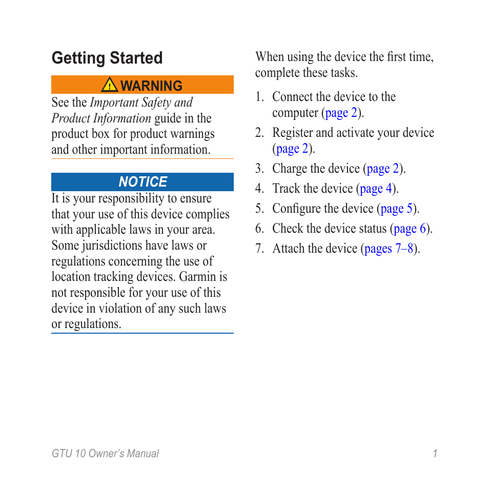 Getting started | Garmin GTU 10 User Manual | Page 3 / 16