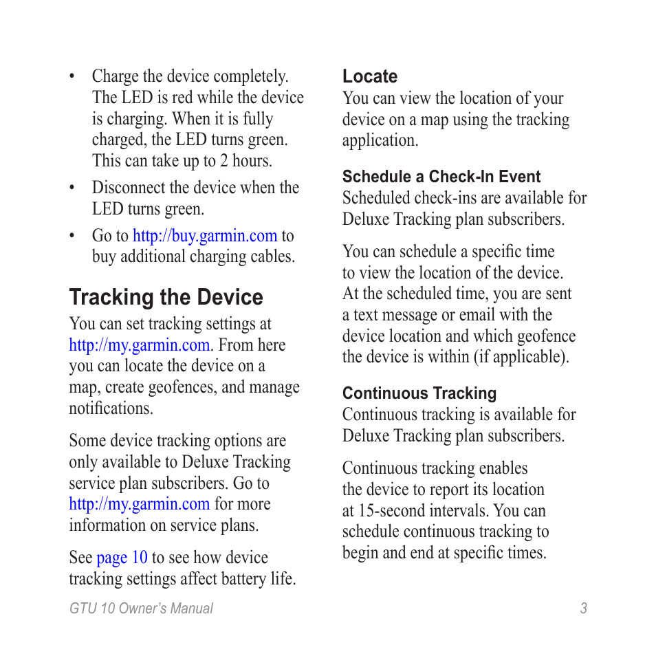 Tracking the device | Garmin GTU 10 User Manual | Page 5 / 16