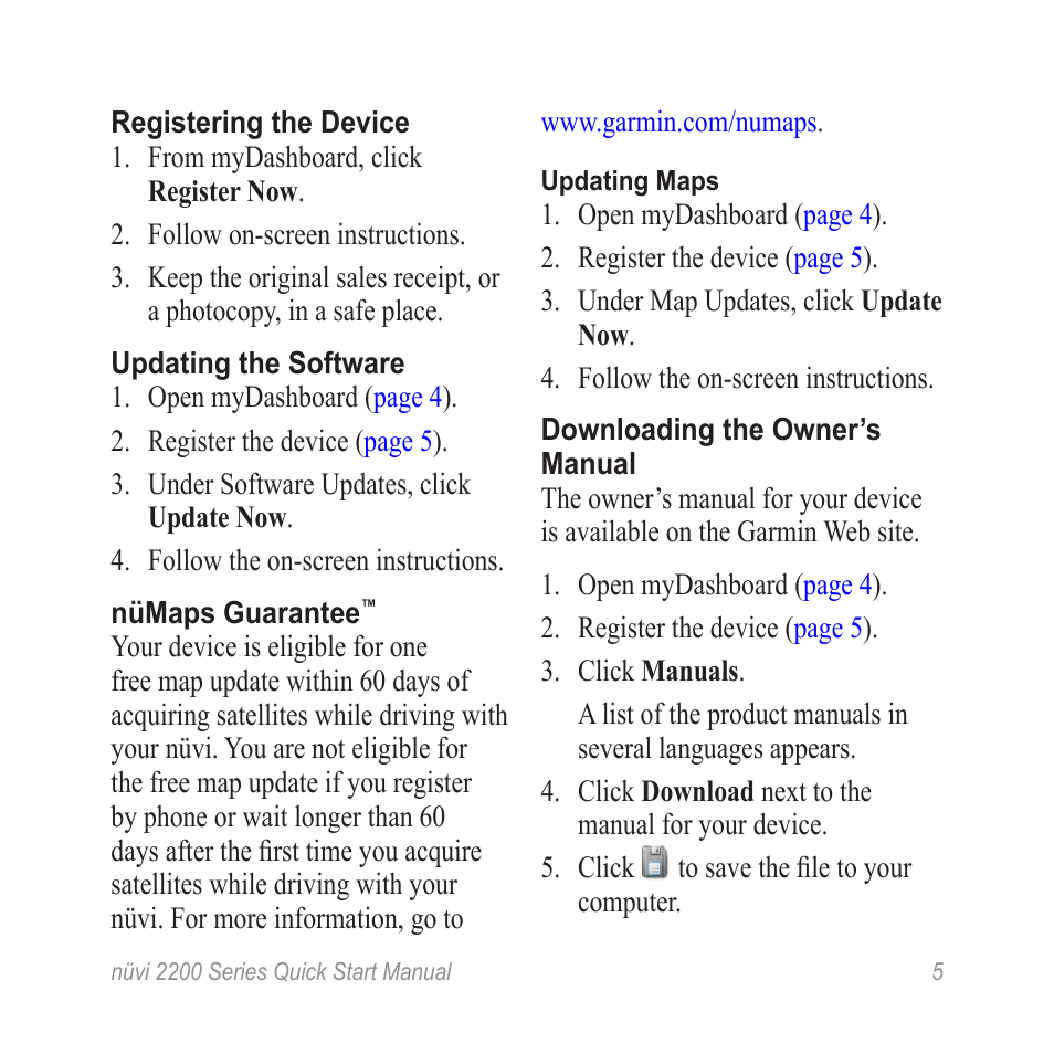 Register the device, Software updates | Garmin nuvi 2250LT User Manual | Page 5 / 12