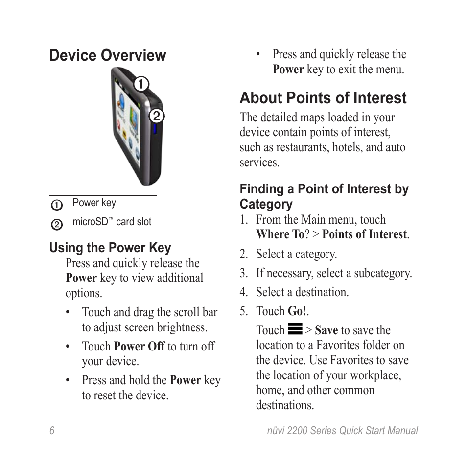 Device overview, About points of interest | Garmin nuvi 2250LT User Manual | Page 6 / 12