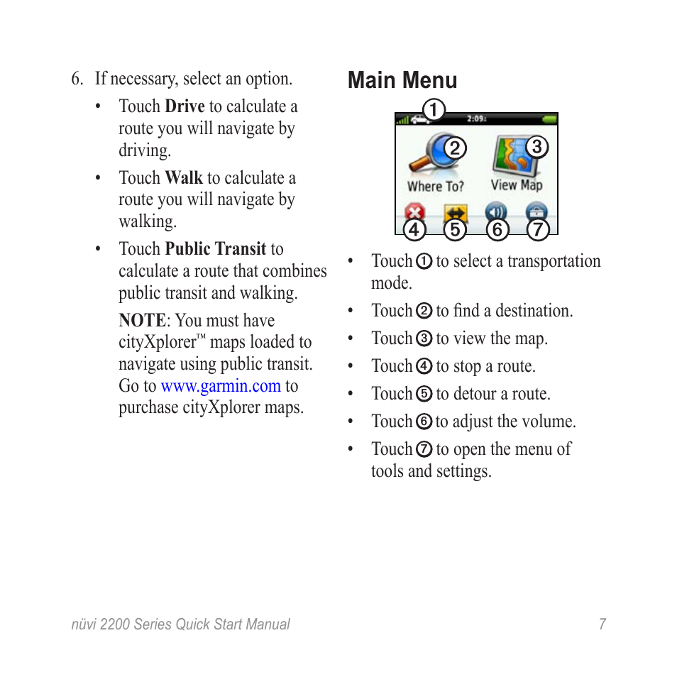 Main menu | Garmin nuvi 2250LT User Manual | Page 7 / 12