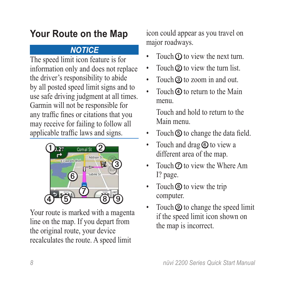 Your route on the map | Garmin nuvi 2250LT User Manual | Page 8 / 12